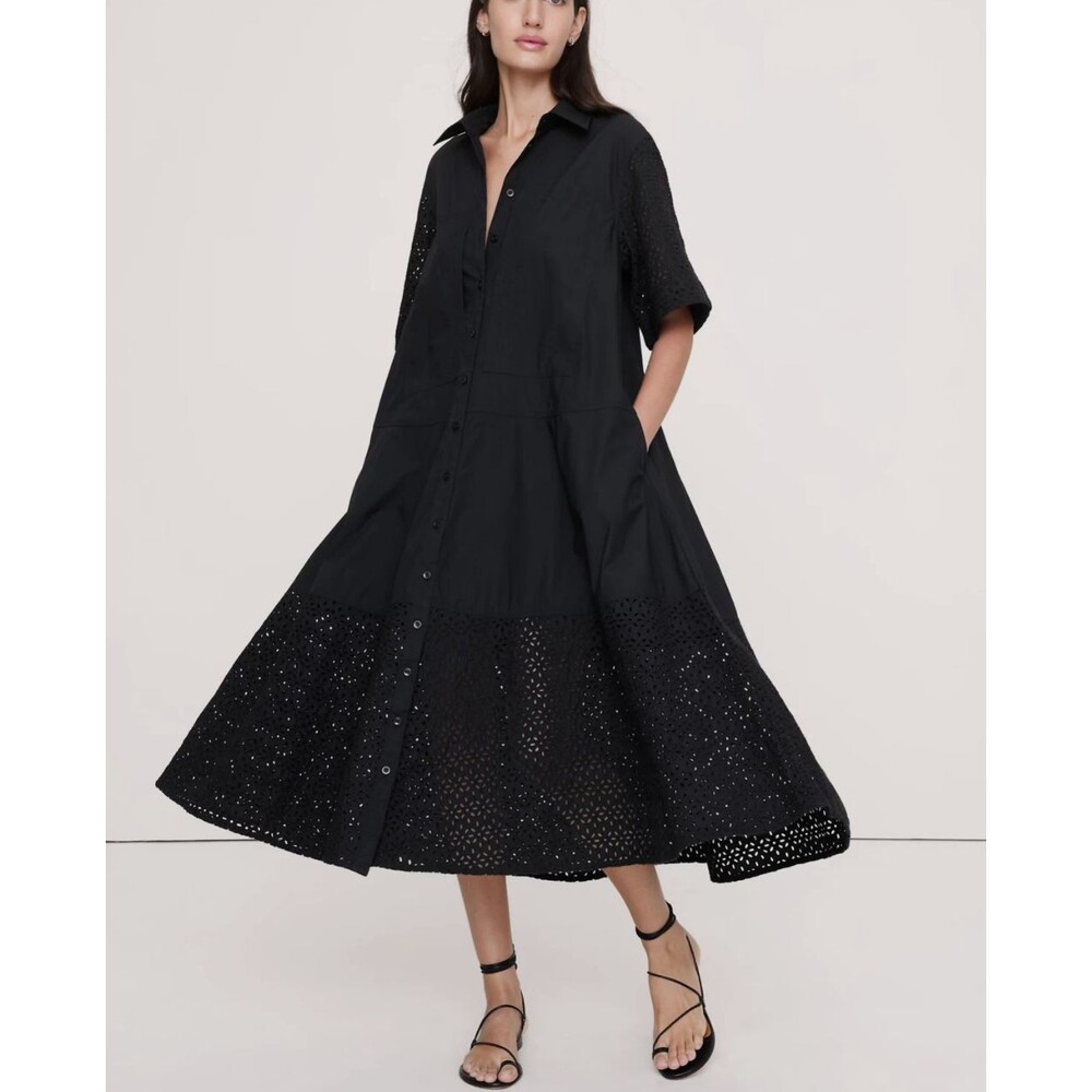Banana Republic Dress eyelet trapeze maxi shirt womens Black xsmall contemporary